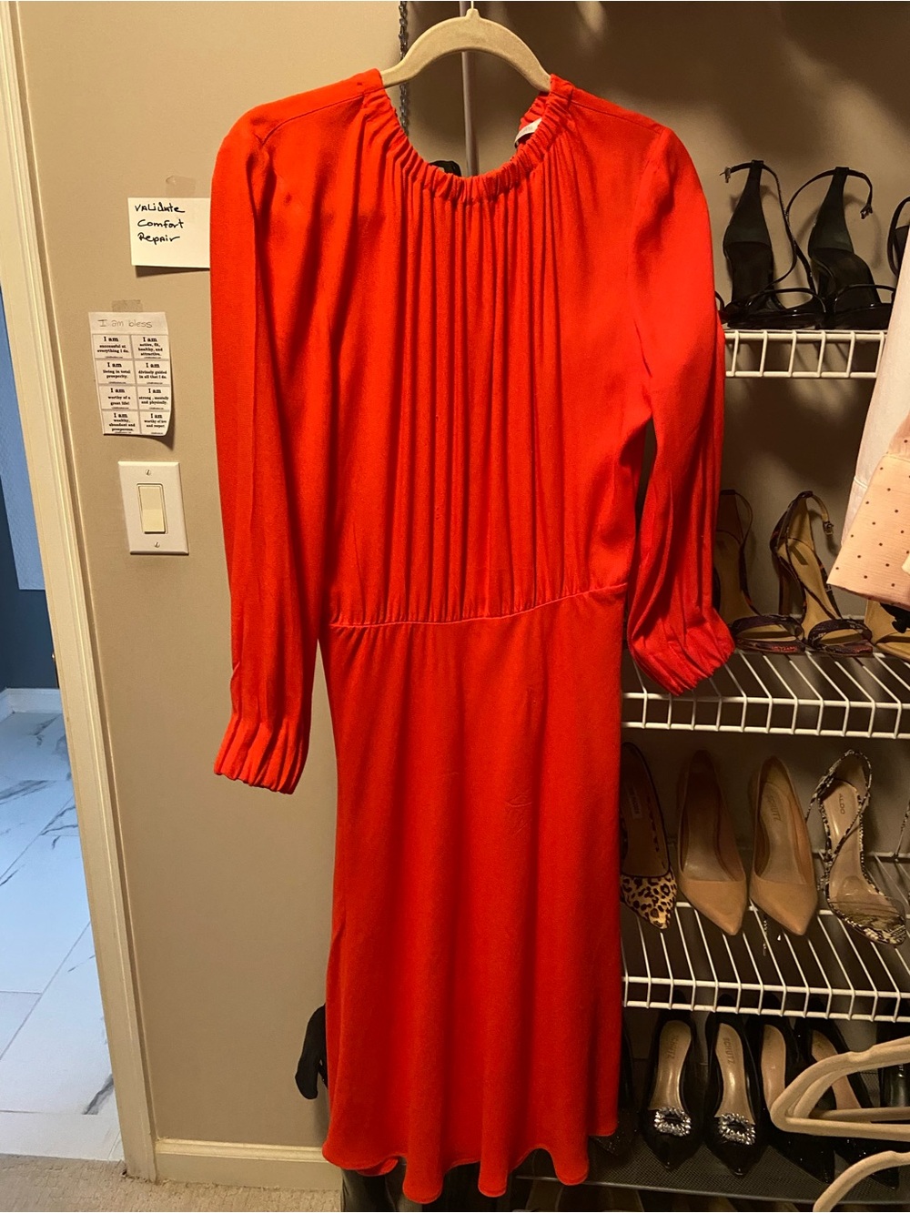 H&M orange Long Sleeve Pleated Midi Dress